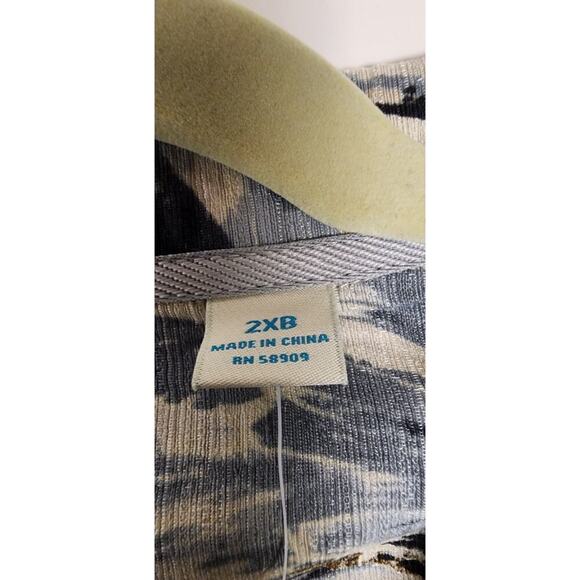 Caribbean Hawaiian Shirt Multicolor Cream/Blue Palm Trees Button Down 2XB NWT - Picture 10 of 11